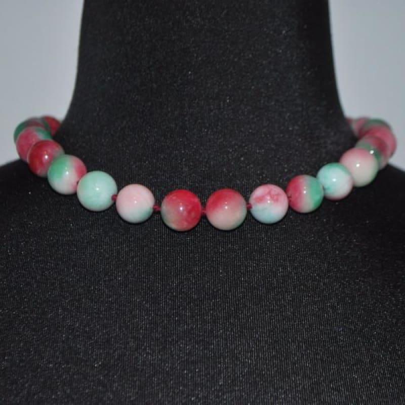 Elegant Green And Red Jade Necklace - Handmade