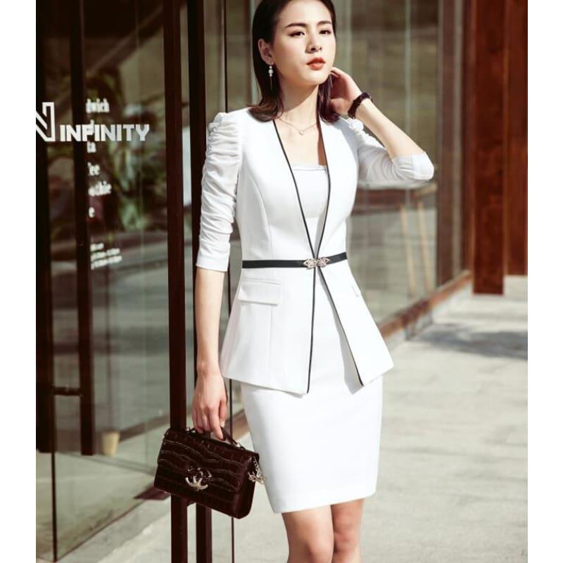 Elegant Half Sleeve Blazer Business Skirt Suits - TeresaCollections
