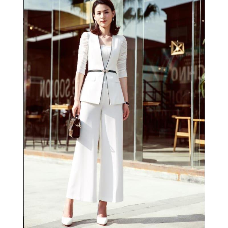 Elegant Half Sleeve Blazer Business Skirt Suits - White coat and pants / 4XL - Suits