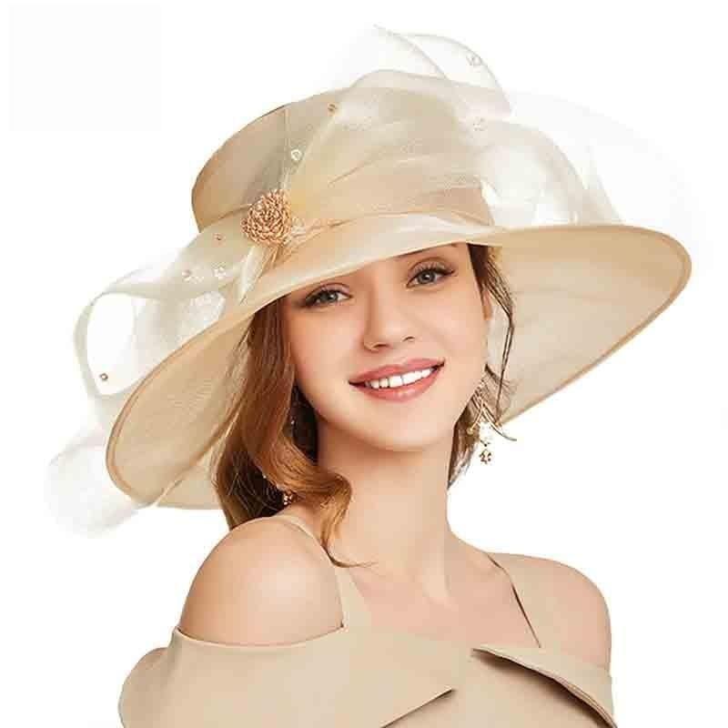 Elegant Organza Wide Brim Church Large Kentucky Derby Big Bow Hat - hats