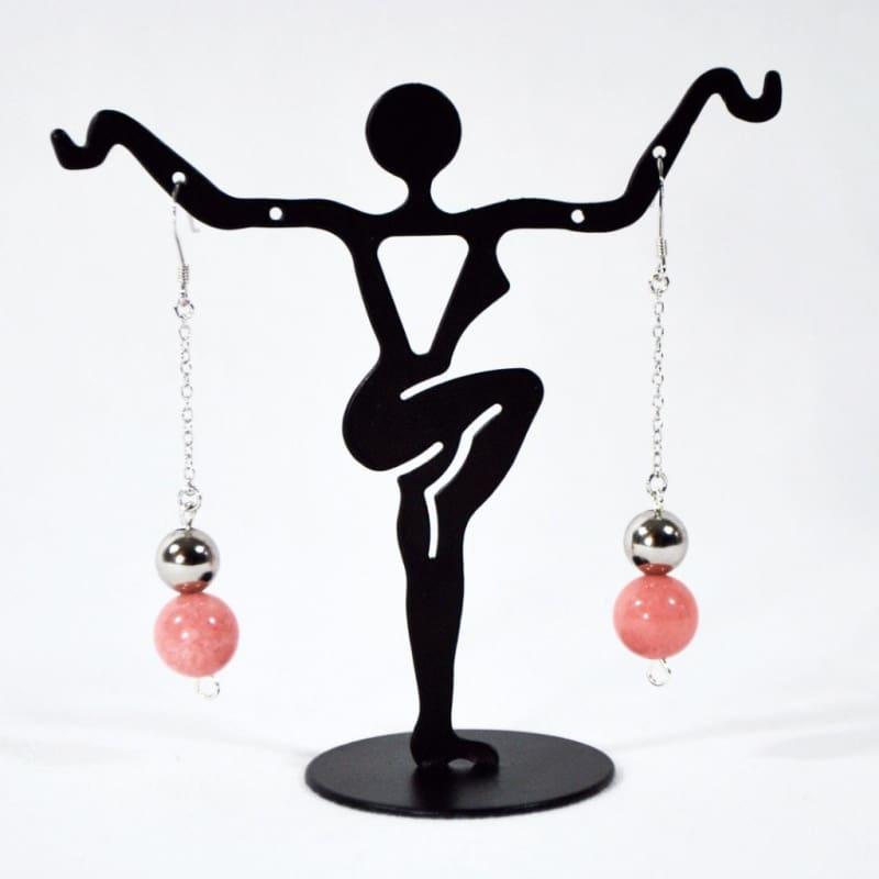 Elegant Pink With Silver Ball Bead Strings Womens Earrings - Earrings