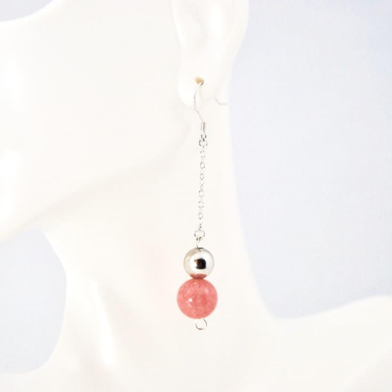 Elegant Pink With Silver Ball Bead Strings Womens Earrings - Earrings