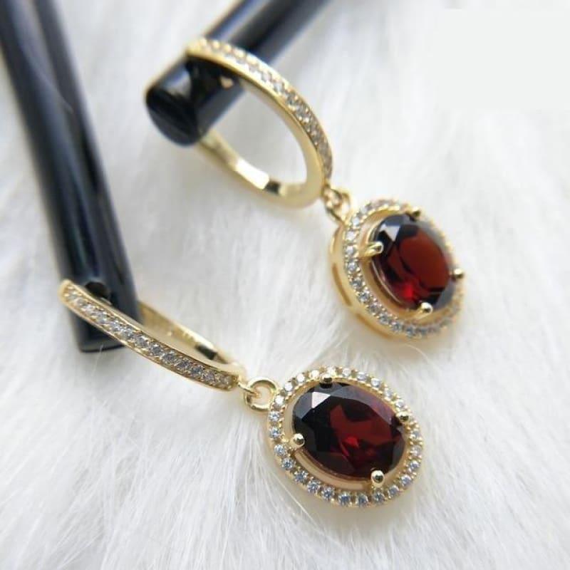 Elegant Red Garnet Clasp Drop Earrings - gold silver - earrings