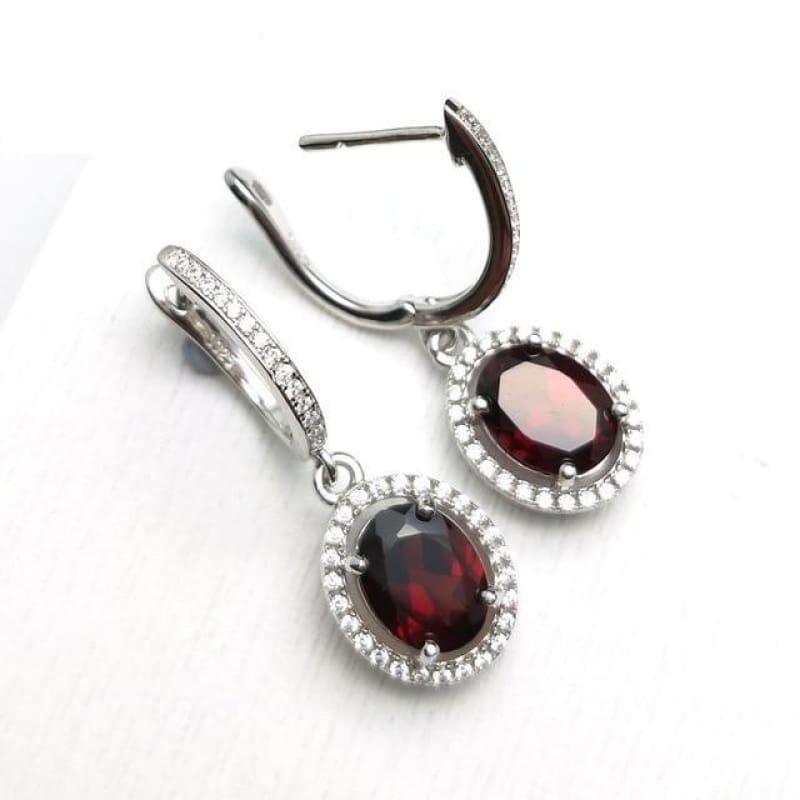Elegant Red Garnet Clasp Drop Earrings - white silver - earrings