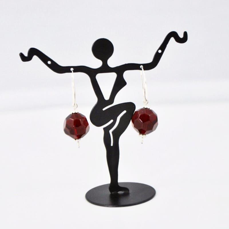 Elegant Red Rondelle Dangle Women's Silver Sterling Drop Earrings - TeresaCollections