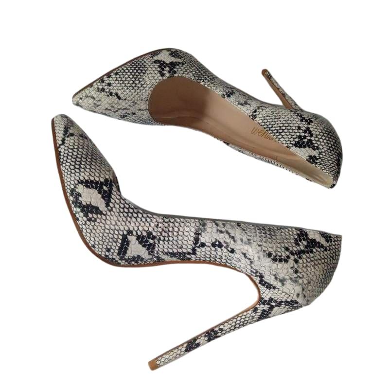 Elegant Snake Printed Leather Pumps With Matching Clutch Bags Sets - Pumps