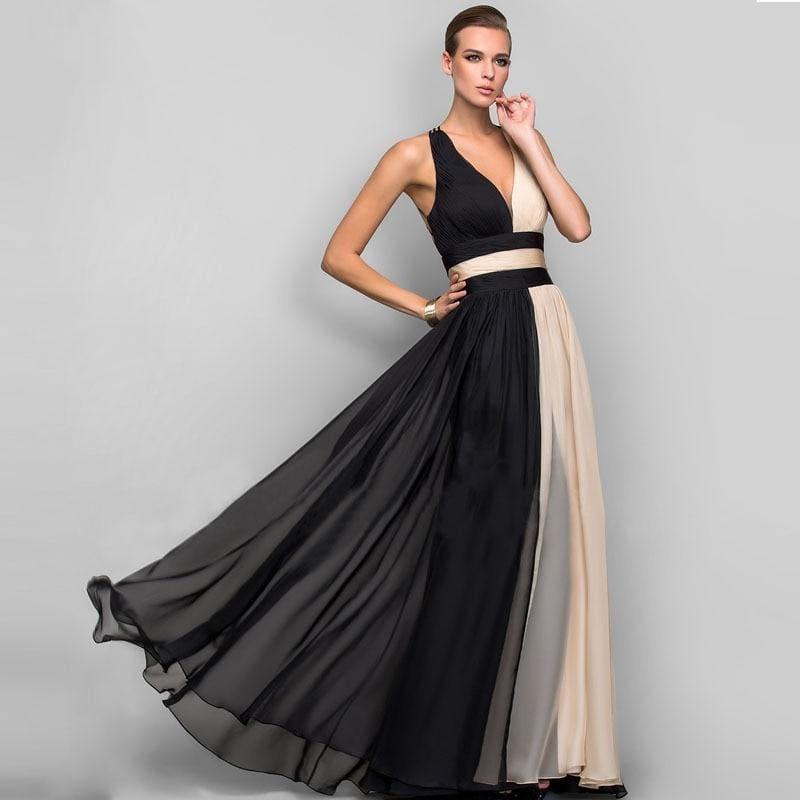 Elegant V-Neck Backless Formal Long Chiffon Maxi Dress - L - Maxi Dress