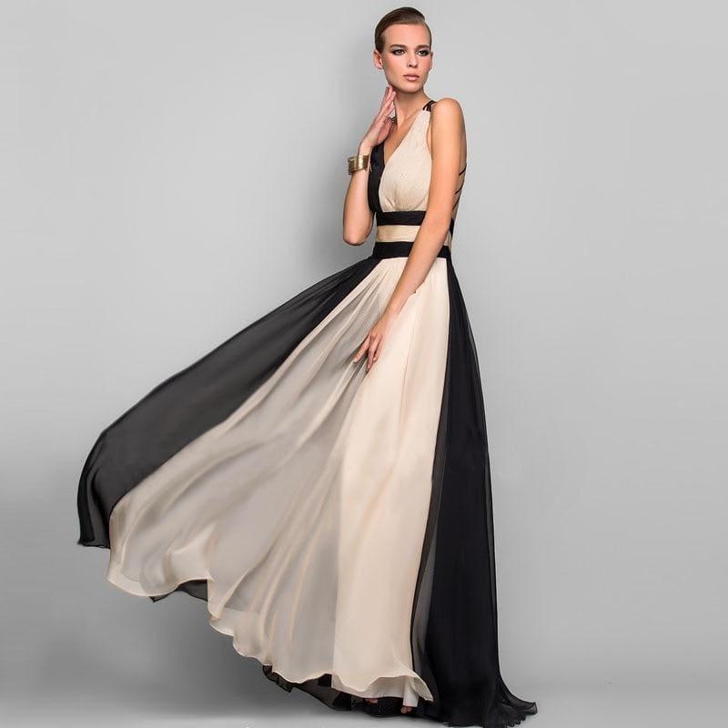 Elegant V-Neck Backless Formal Long Chiffon Maxi Dress - Maxi Dress