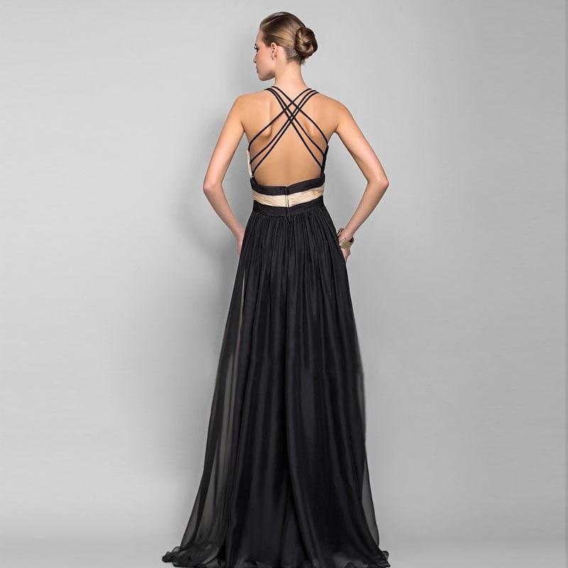 Elegant V-Neck Backless Formal Long Chiffon Maxi Dress - Maxi Dress