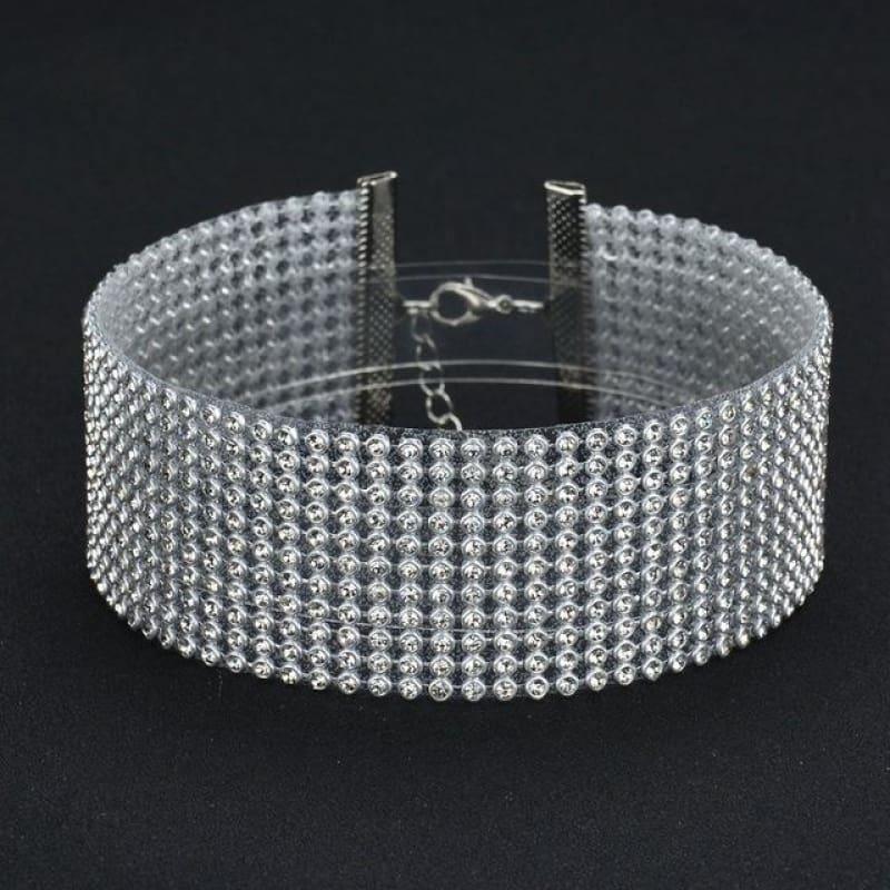 Elegant Wide Crystal Rhinestone Choker Necklace - 4