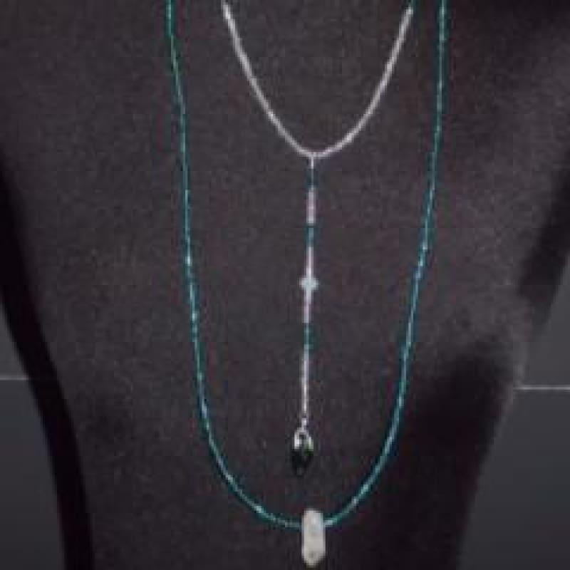 Emerald and Crystal Boho Necklace - Handmade