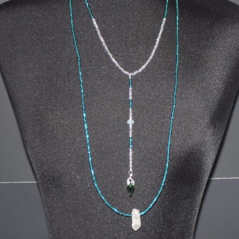 Emerald and Crystal Boho Necklace - Handmade