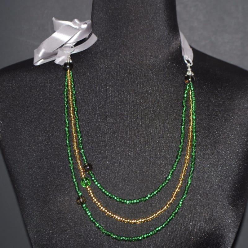 Emerald and Gold Boho Necklace - Handmade