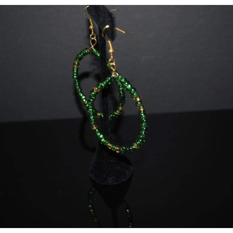 Emerald And Gold Czech Ascent Hoops Earrings - Handmade