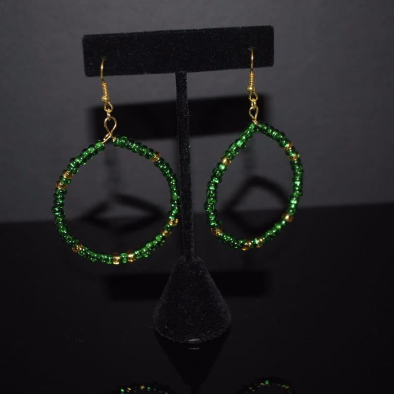 Emerald And Gold Czech Ascent Hoops Earrings - Handmade