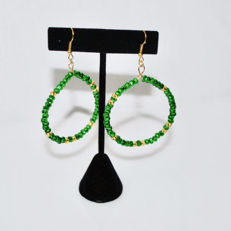 Emerald And Gold Czech Ascent Hoops Earrings - TeresaCollections