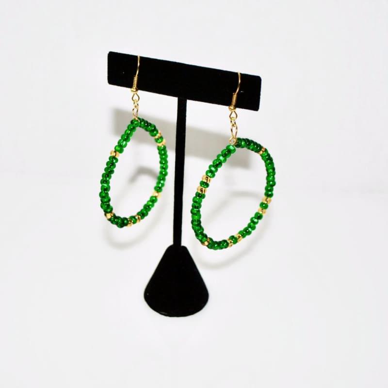 Emerald And Gold Czech Ascent Hoops Earrings - TeresaCollections