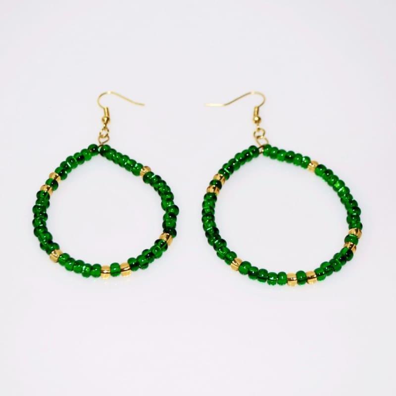 Emerald And Gold Czech Ascent Hoops Earrings - TeresaCollections