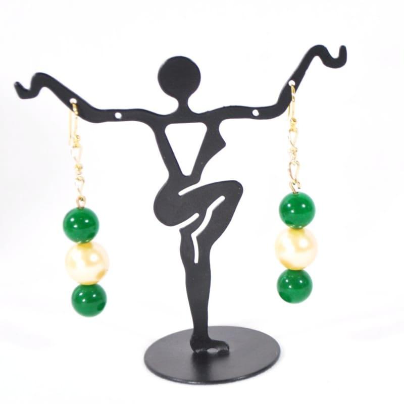 Emerald Green With Yellow Shell Dangle Earrings - Earrings