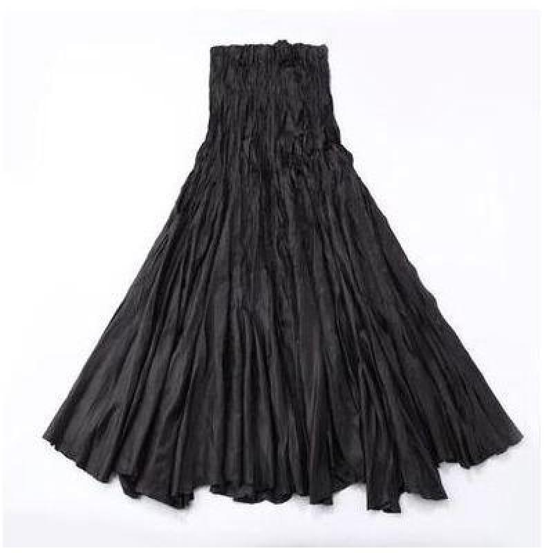 Empire Waist Pleated Elastic Skirt - black / One Size - skirt