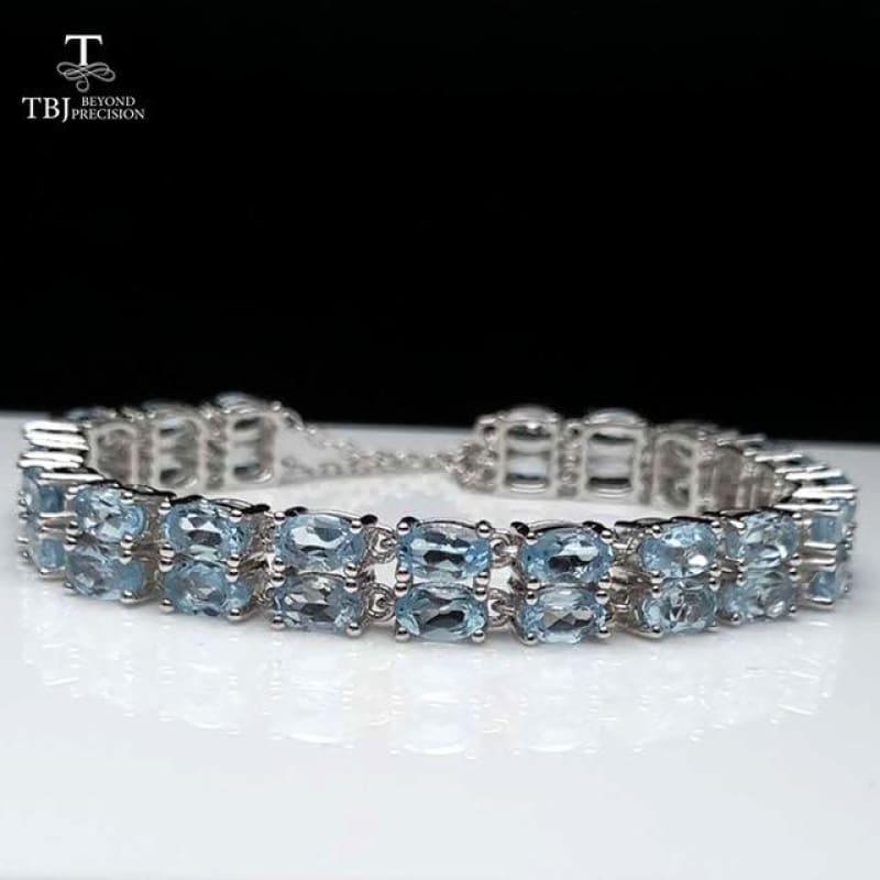 Exquisite 12ct Sky Blue Topaz 925 sterling Silver Gemstone Bracelet - Sky blue topaz / 22.5 - bracelets