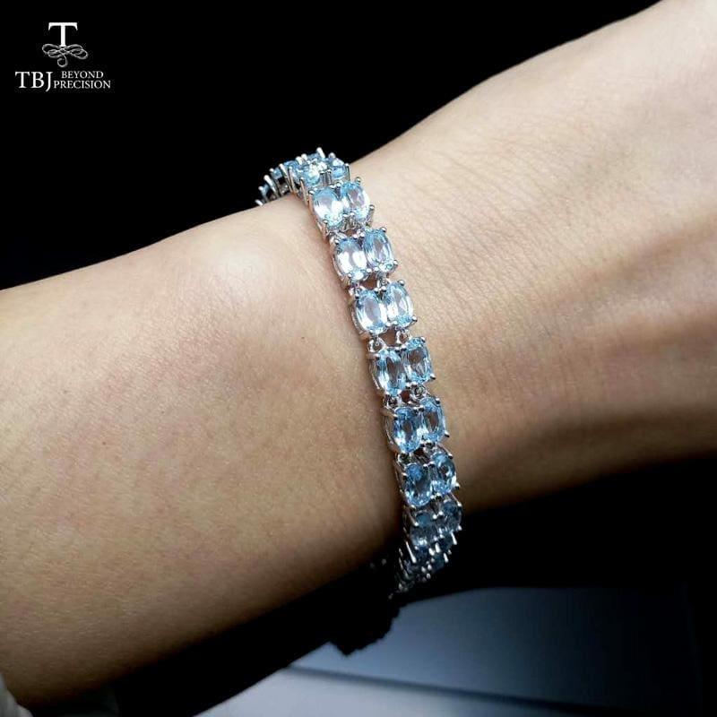 Exquisite 12ct Sky Blue Topaz 925 sterling Silver Gemstone Bracelet - bracelets