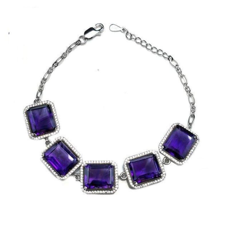 Exquisite African Amethyst Gemstone 925 Silver Earrings Bracelets Pendant Jewelry Gift Set - bracelet / Resizable / 18 inches - jewelry set