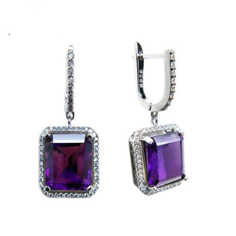 Exquisite African Amethyst Gemstone 925 Silver Earrings Bracelets Pendant Jewelry Gift Set - earring / Resizable / 18 inches - jewelry set