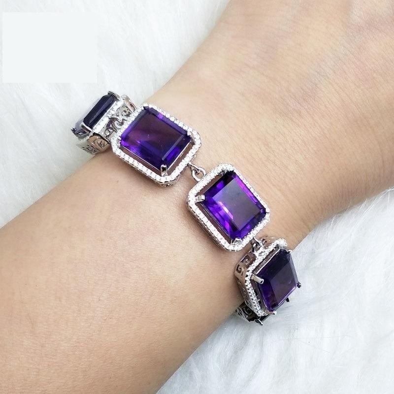 Exquisite African Amethyst Gemstone 925 Silver Earrings Bracelets Pendant Jewelry Gift Set - jewelry set