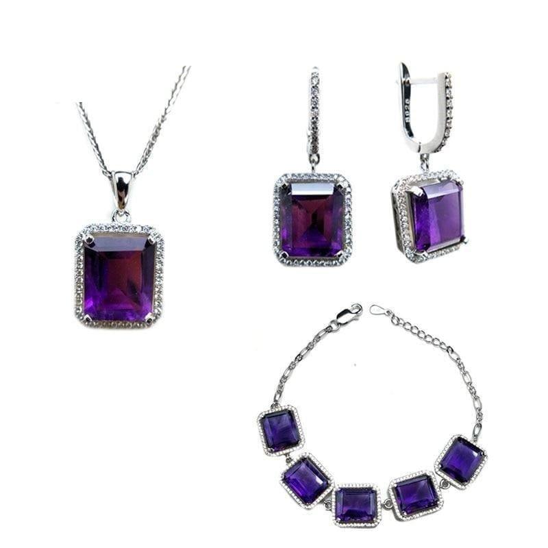 Exquisite African Amethyst Gemstone 925 Silver Earrings Bracelets Pendant Jewelry Gift Set - jewelry set