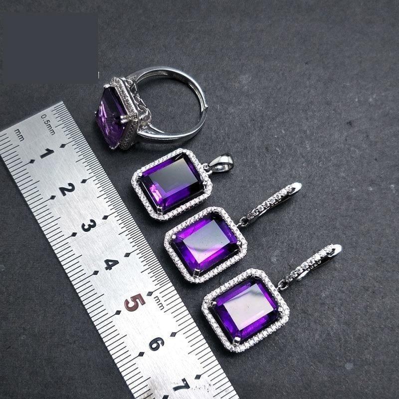 Exquisite African Amethyst Gemstone 925 Silver Earrings Bracelets Pendant Jewelry Gift Set - jewelry set