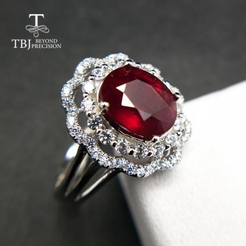 Exquisite Genuine Shiny Red Ruby 925 Sterling Silver Gemstone Ring - Resizable / Ruby - rings
