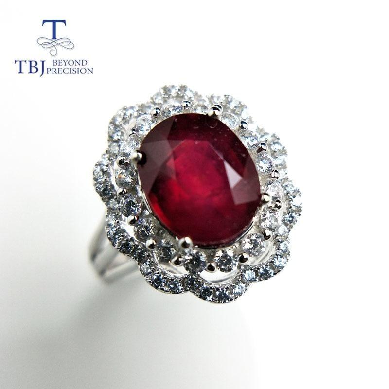 Exquisite Genuine Shiny Red Ruby 925 Sterling Silver Gemstone Ring - rings