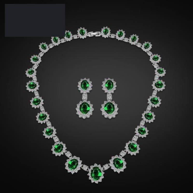 Exquisite Oval Blue Zirconia Micro Inlay Jewelry Set - Green - Jewelry set