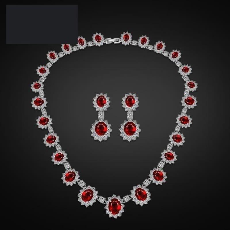 Exquisite Oval Blue Zirconia Micro Inlay Jewelry Set - Red - Jewelry set