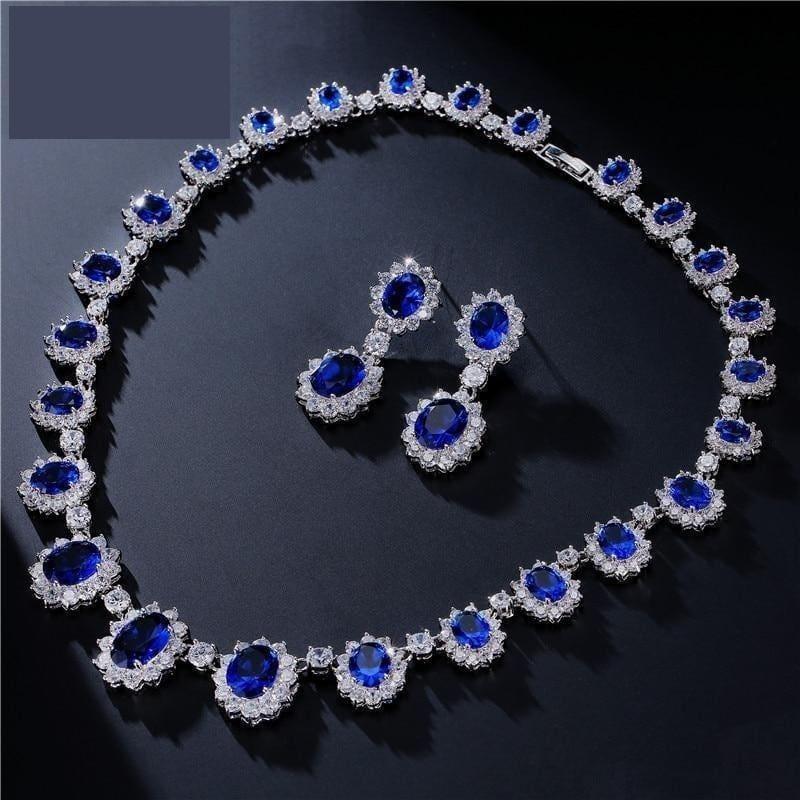 Exquisite Oval Blue Zirconia Micro Inlay Jewelry Set - Jewelry set