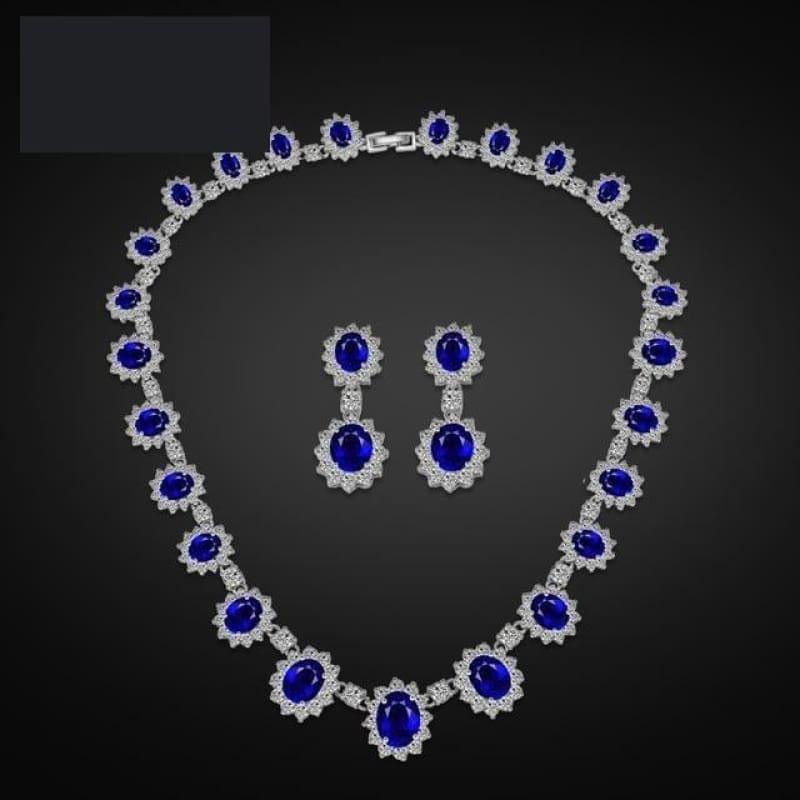 Exquisite Oval Blue Zirconia Micro Inlay Jewelry Set - Blue - Jewelry set
