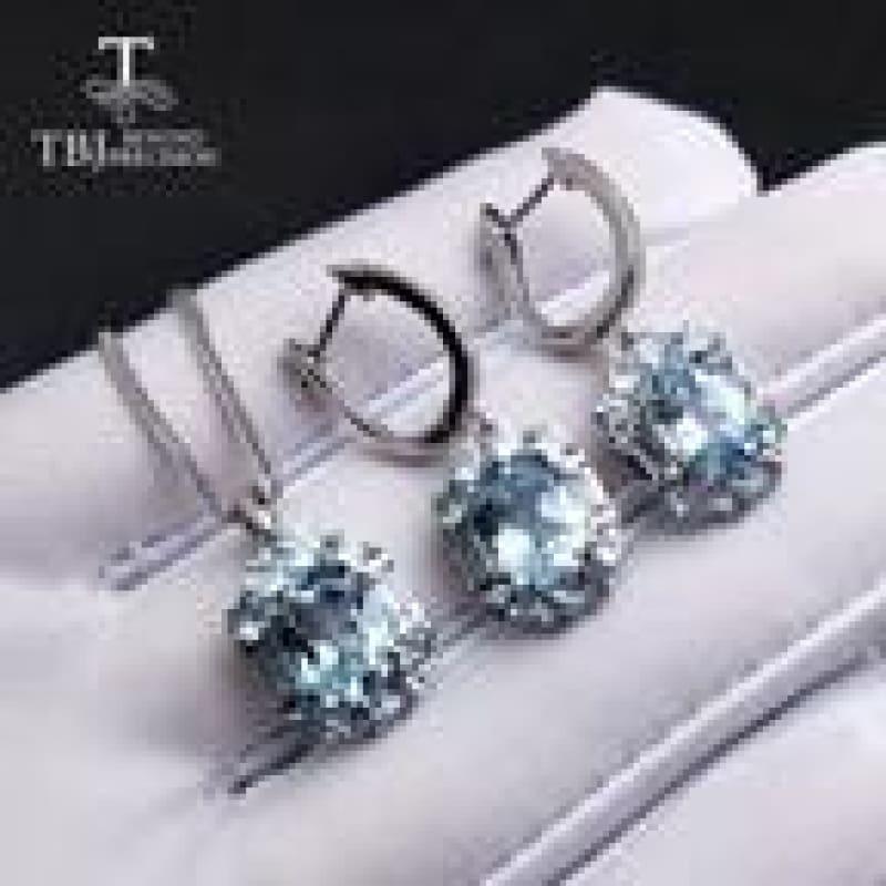 Exquisite Sky Blue Topaz Elegant Pendant Earrings Gemstone Jewelry Set - jewelry set / 45cm - Jewelry set