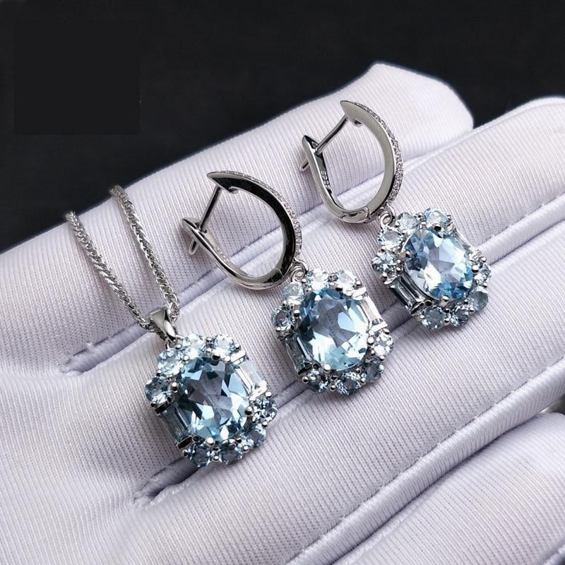 Exquisite Sky Blue Topaz Elegant Pendant Earrings Gemstone Jewelry Set - Jewelry set