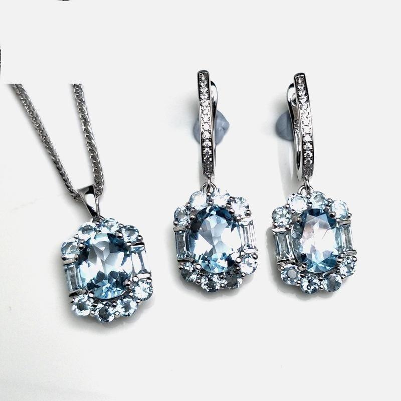 Exquisite Sky Blue Topaz Elegant Pendant Earrings Gemstone Jewelry Set - Jewelry set