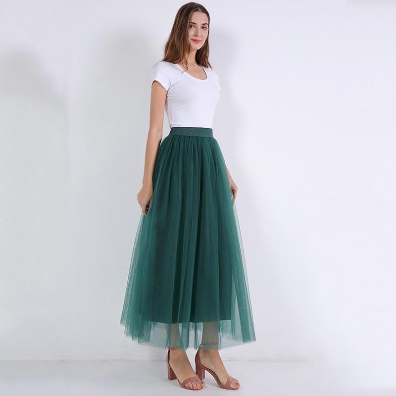Fairy Style Four Layers Voile Tulle Skirt Lace Princess Long Tutu Skirts - TeresaCollections