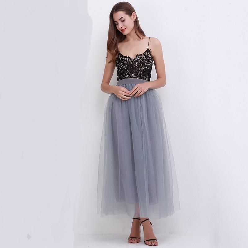 Fairy Style Four Layers Voile Tulle Skirt Lace Princess Long Tutu Skirts - TeresaCollections