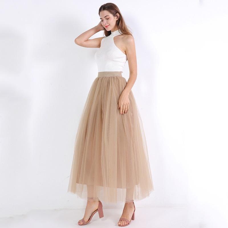 Fairy Style Four Layers Voile Tulle Skirt Lace Princess Long Tutu Skirts - TeresaCollections