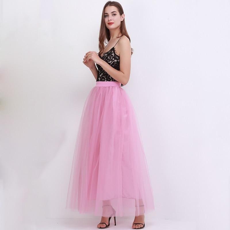 Fairy Style Four Layers Voile Tulle Skirt Lace Princess Long Tutu Skirts - TeresaCollections