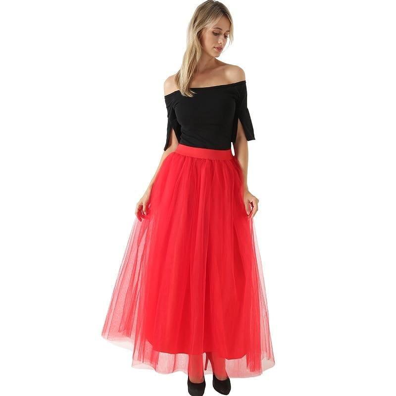 Fairy Style Four Layers Voile Tulle Skirt Lace Princess Long Tutu Skirts - TeresaCollections