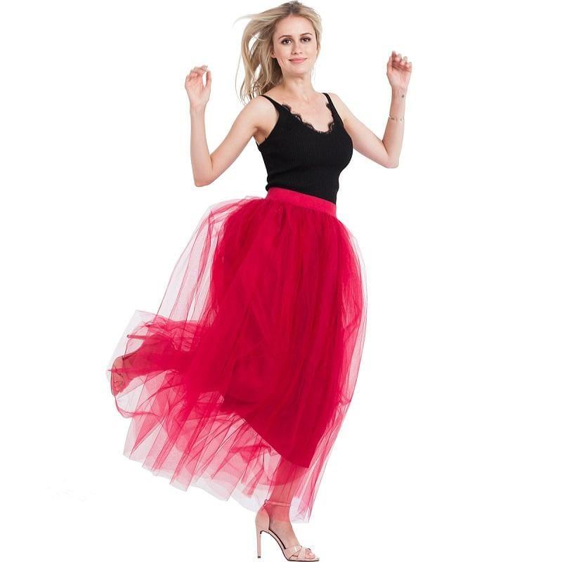 Fairy Style Four Layers Voile Tulle Skirt Lace Princess Long Tutu Skirts - TeresaCollections