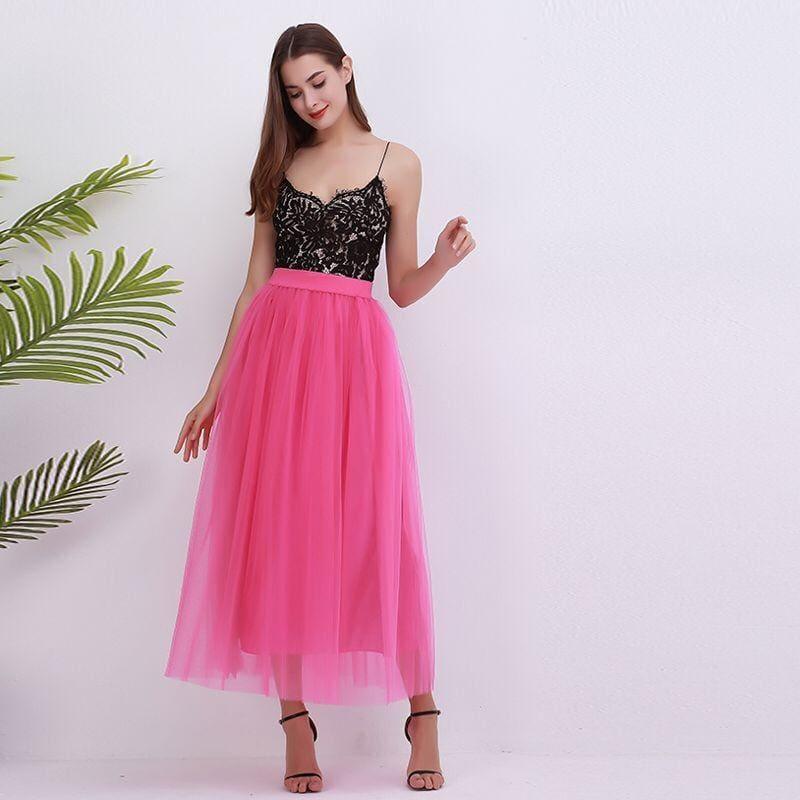 Fairy Style Four Layers Voile Tulle Skirt Lace Princess Long Tutu Skirts - TeresaCollections