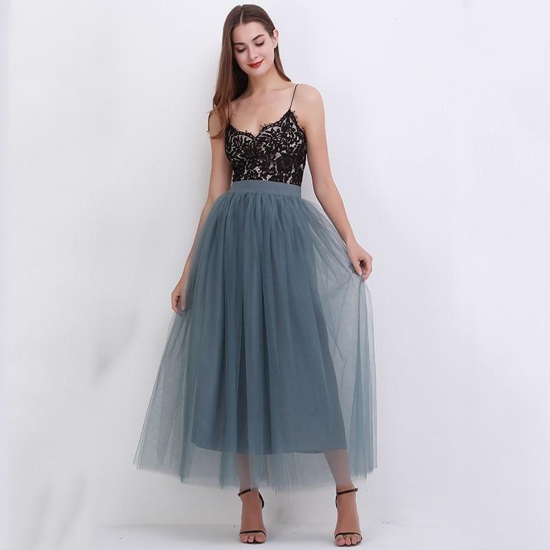 Fairy Style Four Layers Voile Tulle Skirt Lace Princess Long Tutu Skirts - TeresaCollections