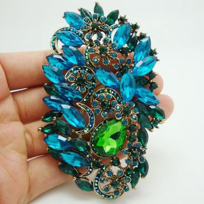 Fashion Jewelry Elegant Nursery Daisy Gold Tone Blue Crystal Rhinestone Flowers Gifts - brooch