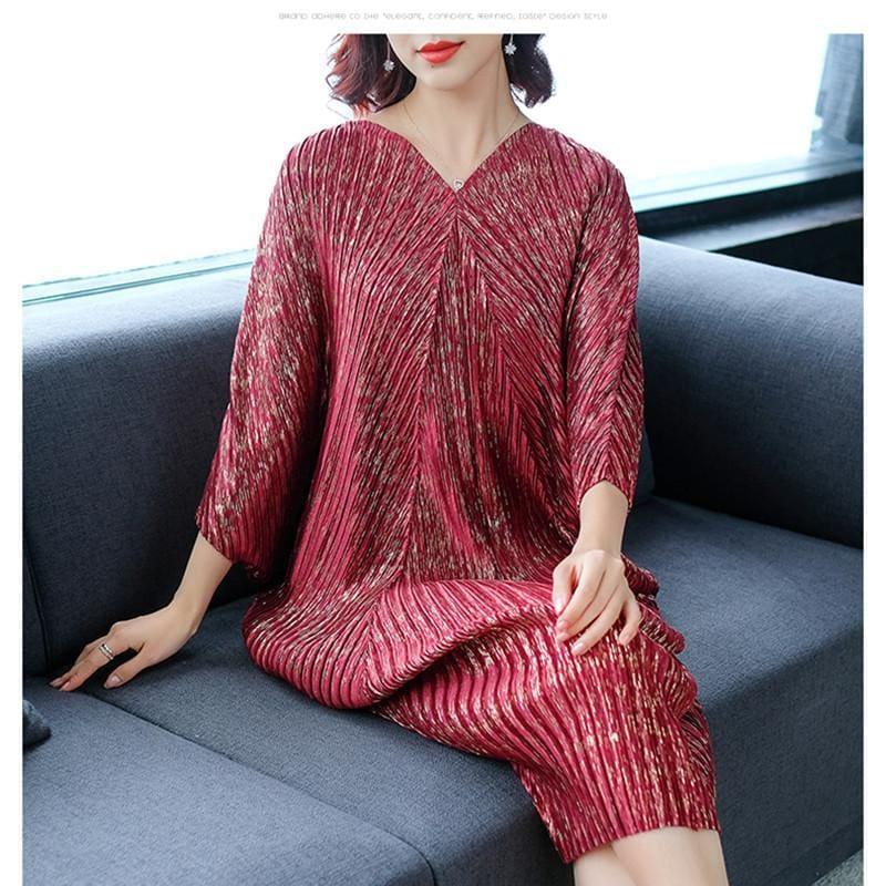 Fashion Pleated Midi Sweater Dress - women Sweater